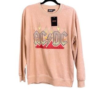 ACDC Sweater Highway To Hell peach crewneck Graphic Pullover Sweater Medium nwt